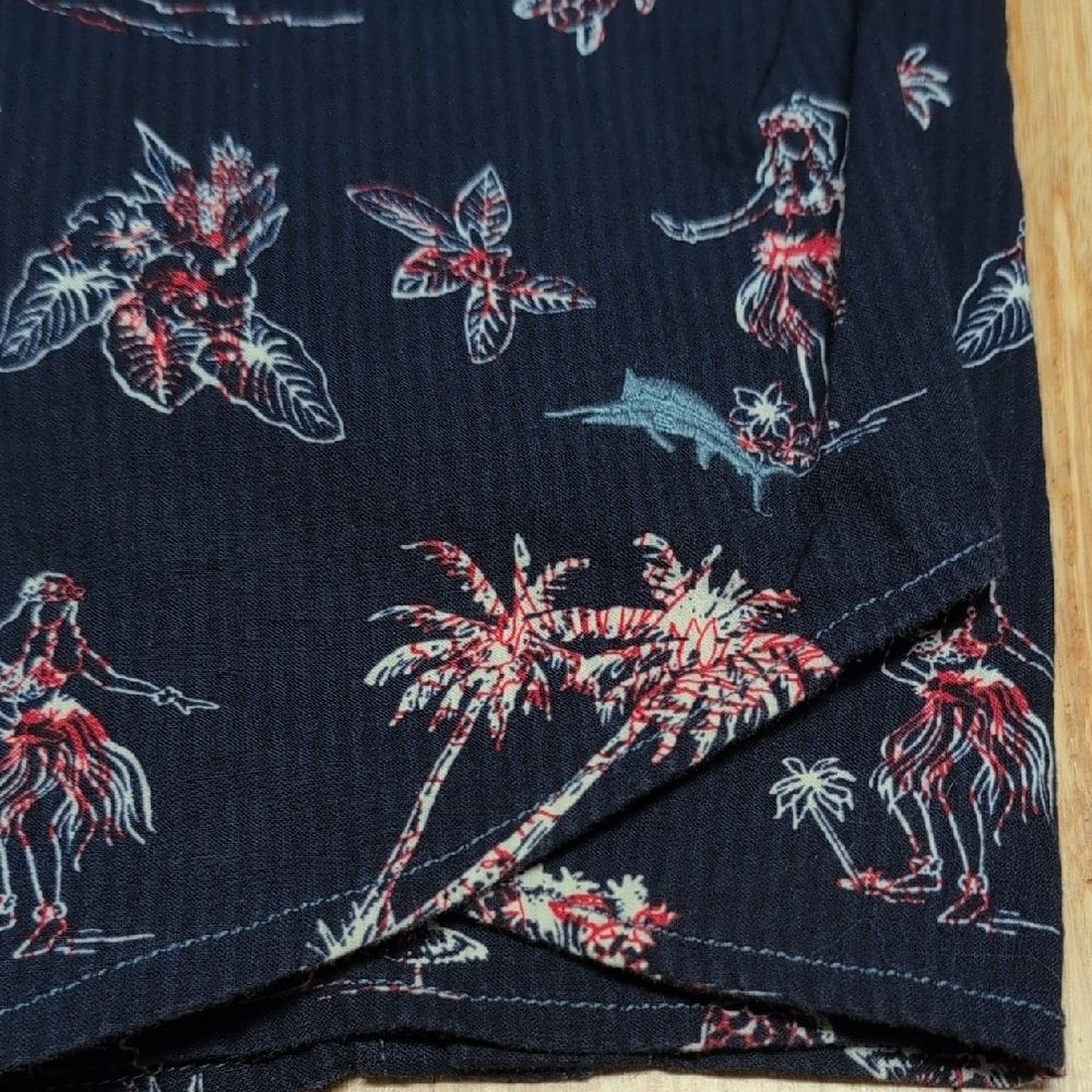 Tommy Bahama Dark Blue Turtles Hula Girl Palm Trees Cotton Button Down Sz L - Picture 9 of 9
